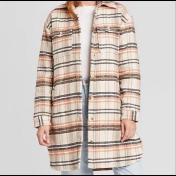 NWT Universal Thread Women's Mid Length Plaid Shirt Jacket, Size Medium - Picture 2 of 14